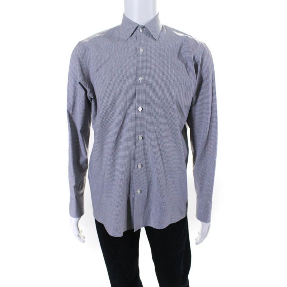 Boss Hugo Boss Mens Long Sleeve Button Up Shirt Gray White Size 15.5